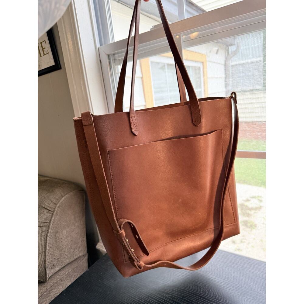 Madewell Medium Transport Tote English Saddle Brown Leather Crossbody Bucket Bag